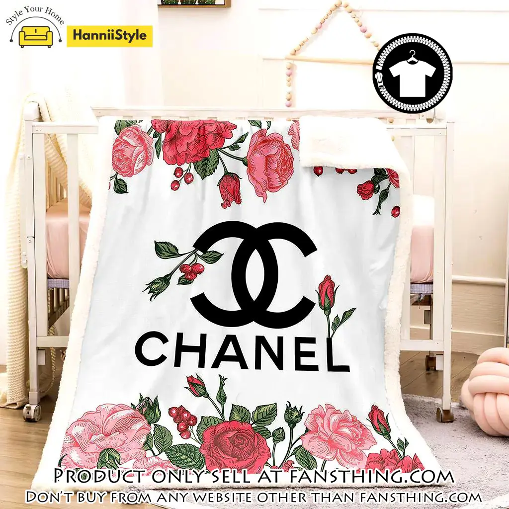Chanel roses luxury brand premium blanket fleece home decor fst4927728